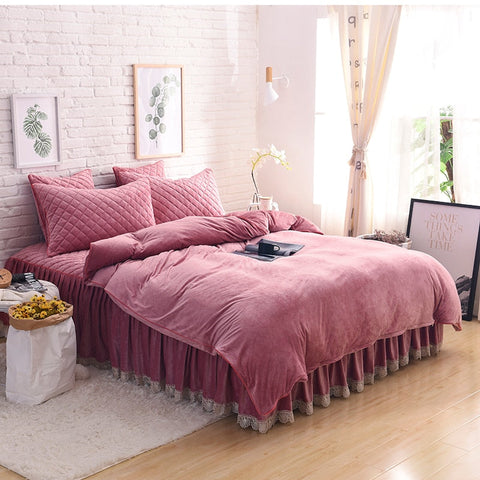 Therapeutic Fluffy Faux Mink & Velvet Fleece Quilt Cover Set - Pink