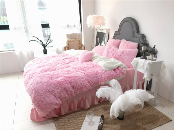 Therapeutic Fluffy Faux Lambswool Quilt Cover Set - Pink