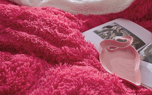 Therapeutic Fluffy Faux Lambswool Quilt Cover Set - Hot Pink