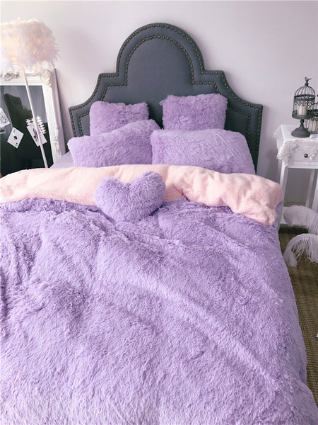 Therapeutic Fluffy Faux Lambswool Quilt Cover Set - Violet