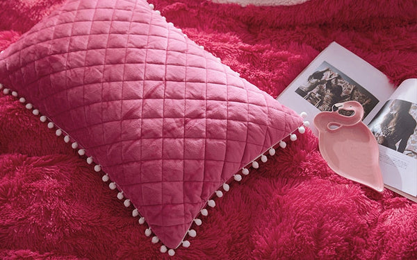 Therapeutic Fluffy Faux Lambswool Quilt Cover Set - Hot Pink