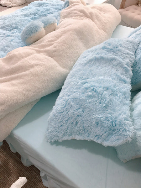 Therapeutic Fluffy Faux Lambswool Quilt Cover Set - Blue