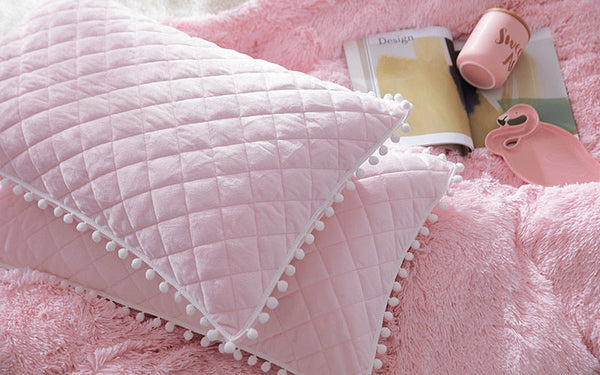 Therapeutic Fluffy Faux Lambswool Quilt Cover Set - Pink