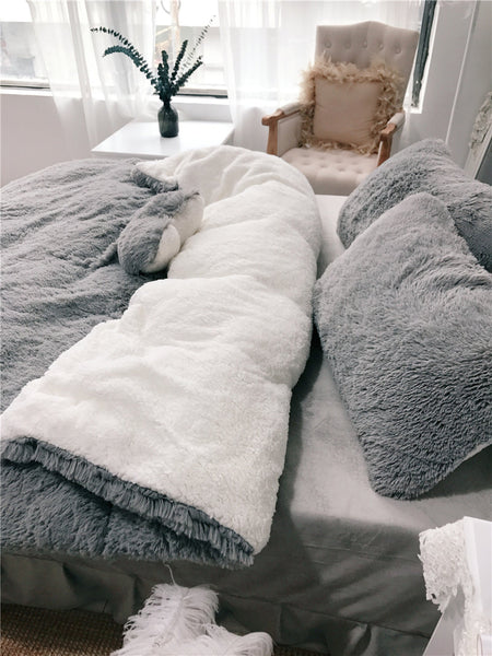 Therapeutic Fluffy Faux Lambswool Quilt Cover Set - Grey