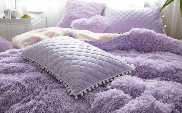 Therapeutic Fluffy Faux Lambswool Quilt Cover Set - Violet