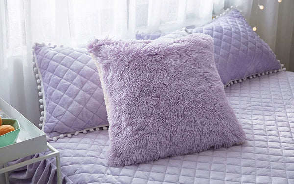 Therapeutic Fluffy Faux Lambswool Quilt Cover Set - Violet