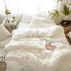 Therapeutic Fluffy Faux Lambswool Quilt Cover Set - Cream