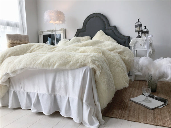 Therapeutic Fluffy Faux Lambswool Quilt Cover Set - Cream