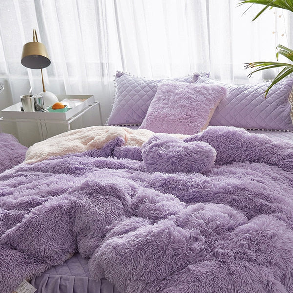 Therapeutic Fluffy Faux Lambswool Quilt Cover Set - Violet