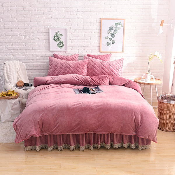 Therapeutic Fluffy Faux Mink & Velvet Fleece Quilt Cover Set - Pink