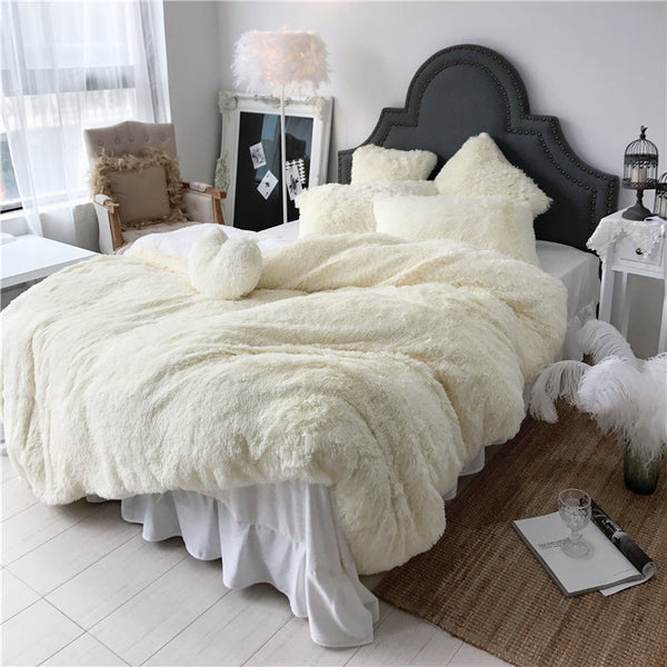 Therapeutic Fluffy Faux Lambswool Quilt Cover Set - Cream