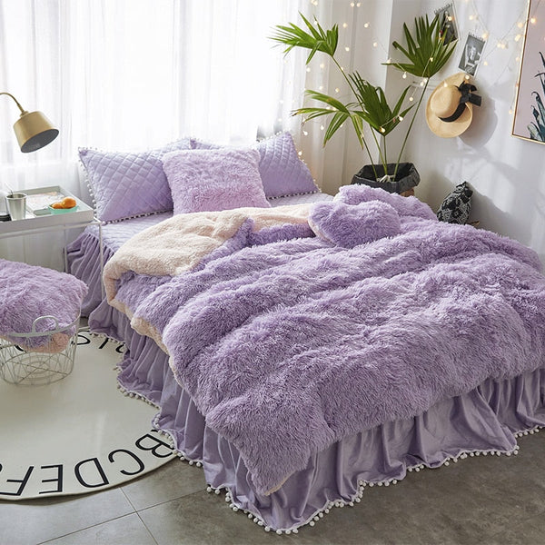 Therapeutic Fluffy Faux Lambswool Quilt Cover Set - Violet