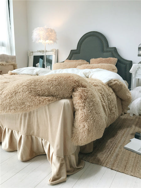 Therapeutic Fluffy Faux Lambswool Quilt Cover Set - Camel