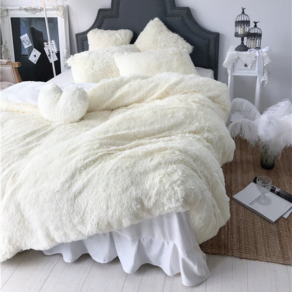 Therapeutic Fluffy Faux Lambswool Quilt Cover Set - Cream