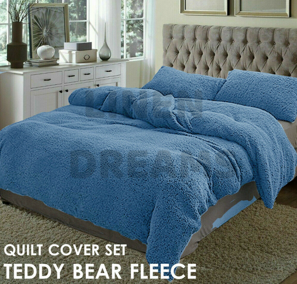 Therapeutic Teddy Bear Fleece Quilt Cover - Blue