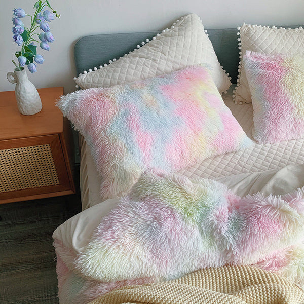 Therapeutic Fluffy Faux Mink & Velvet Fleece Quilt Cover Set - Soft Rainbow