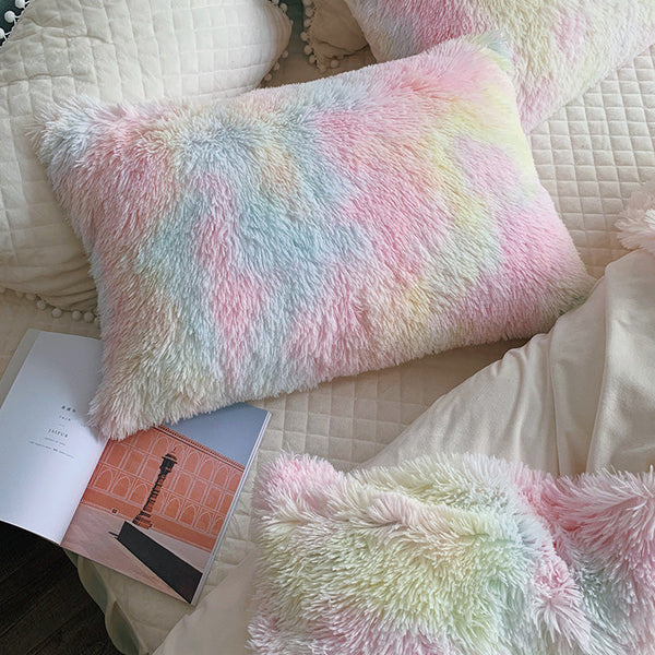 Therapeutic Fluffy Faux Mink & Velvet Fleece Quilt Cover Set - Soft Rainbow