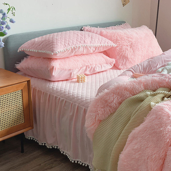 Therapeutic Fluffy Faux Mink & Velvet Fleece Quilt Cover Set - Soft Pink