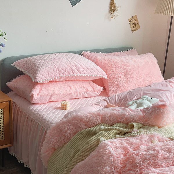 Therapeutic Fluffy Faux Mink & Velvet Fleece Quilt Cover Set - Soft Pink