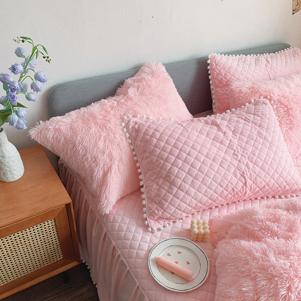 Therapeutic Fluffy Faux Mink & Velvet Fleece Quilt Cover Set - Soft Pink