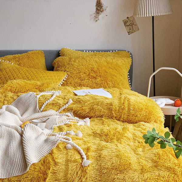 Therapeutic Fluffy Faux Mink & Velvet Fleece Quilt Cover Set  - Soft Yellow