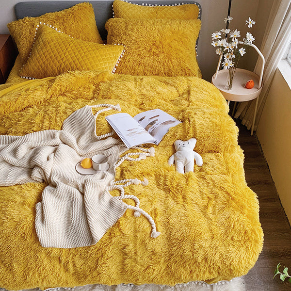 Therapeutic Fluffy Faux Mink & Velvet Fleece Quilt Cover Set  - Soft Yellow