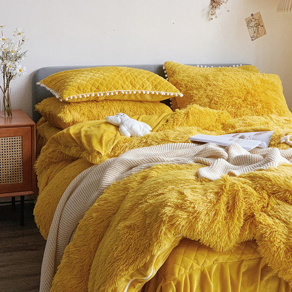 Therapeutic Fluffy Faux Mink & Velvet Fleece Quilt Cover Set  - Soft Yellow