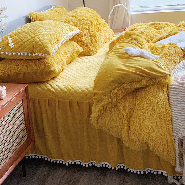 Therapeutic Fluffy Faux Mink & Velvet Fleece Quilt Cover Set  - Soft Yellow