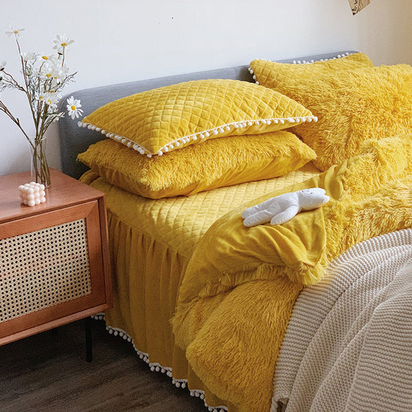 Therapeutic Fluffy Faux Mink & Velvet Fleece Quilt Cover Set  - Soft Yellow