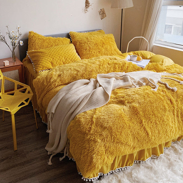 Therapeutic Fluffy Faux Mink & Velvet Fleece Quilt Cover Set  - Soft Yellow