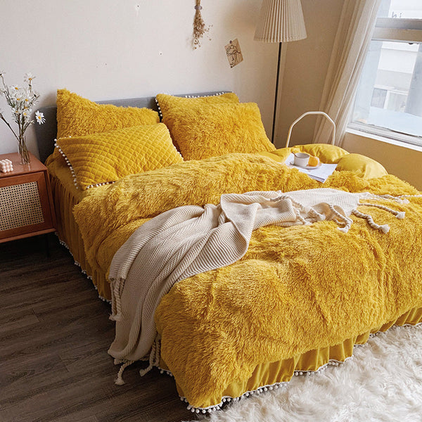 Therapeutic Fluffy Faux Mink & Velvet Fleece Quilt Cover Set  - Soft Yellow