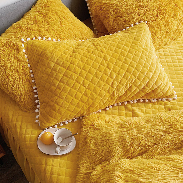 Therapeutic Fluffy Faux Mink & Velvet Fleece Quilt Cover Set  - Soft Yellow