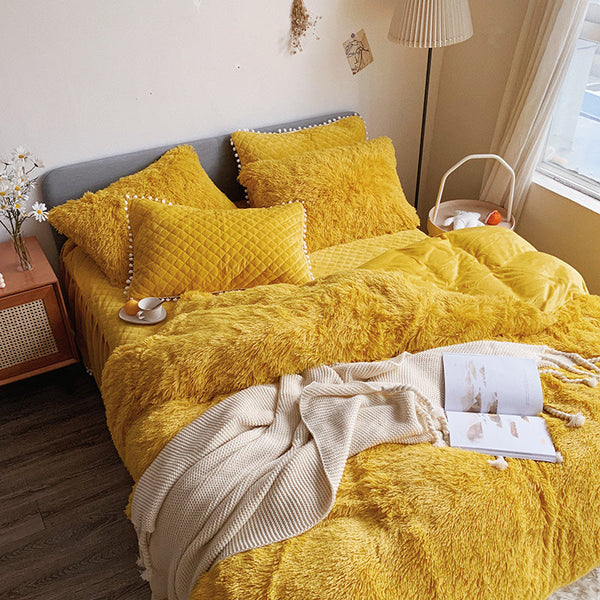 Therapeutic Fluffy Faux Mink & Velvet Fleece Quilt Cover Set  - Soft Yellow