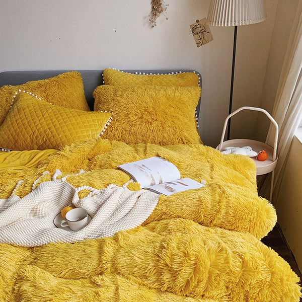 Therapeutic Fluffy Faux Mink & Velvet Fleece Quilt Cover Set  - Soft Yellow