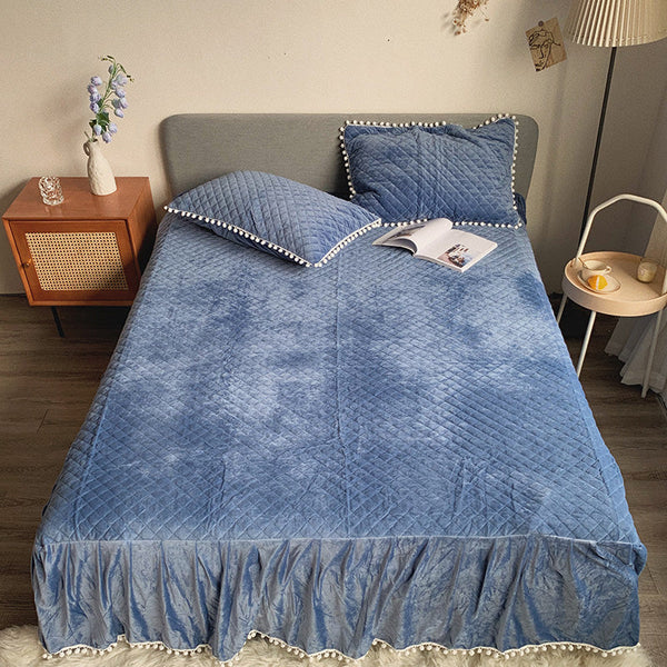 Therapeutic Fluffy Faux Mink & Velvet Fleece Quilt Cover Set - Soft Blue