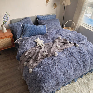 Therapeutic Fluffy Faux Mink & Velvet Fleece Quilt Cover Set - Soft Blue