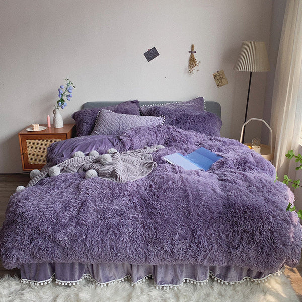 Therapeutic Fluffy Faux Mink & Velvet Fleece Quilt Cover Set - Soft Purple