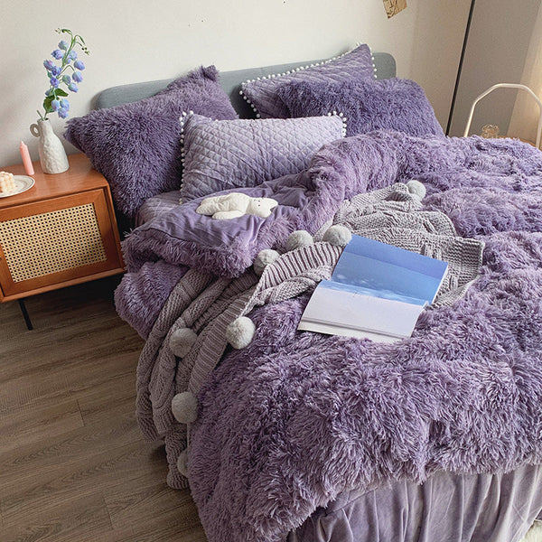 Therapeutic Fluffy Faux Mink & Velvet Fleece Quilt Cover Set - Soft Purple