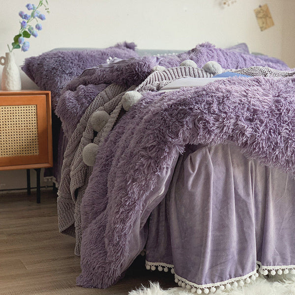 Therapeutic Fluffy Faux Mink & Velvet Fleece Quilt Cover Set - Soft Purple