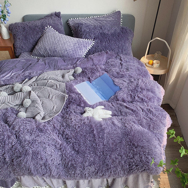 Therapeutic Fluffy Faux Mink & Velvet Fleece Quilt Cover Set - Soft Purple