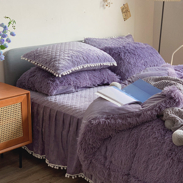 Therapeutic Fluffy Faux Mink & Velvet Fleece Quilt Cover Set - Soft Purple