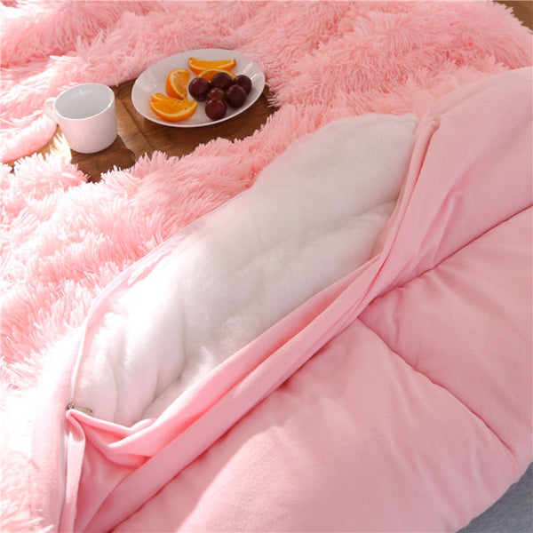 Therapeutic Fluffy Quilt Comforter Set with Pillowcases - Pink