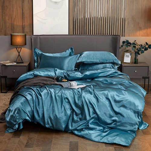 Satin Bedding Set - Opal Blue