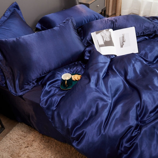 Satin Bedding Set - Navy