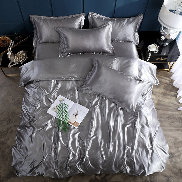 Satin Bedding Set - Silver