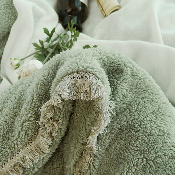 Therapeutic Tassels Faux Lambswool Velvet Bed Set