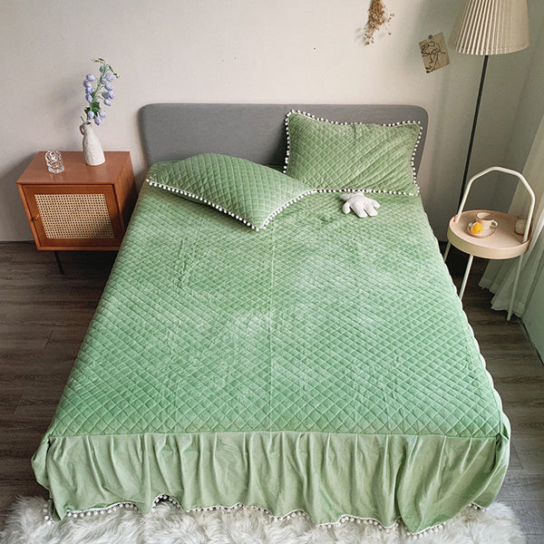 Therapeutic Fluffy Faux Mink & Velvet Fleece Quilt Cover Set - Soft Green