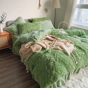 Therapeutic Fluffy Faux Mink & Velvet Fleece Quilt Cover Set - Soft Green