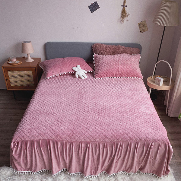 Therapeutic Fluffy Faux Mink & Velvet Fleece Quilt Cover Set - Soft Dusty Rose