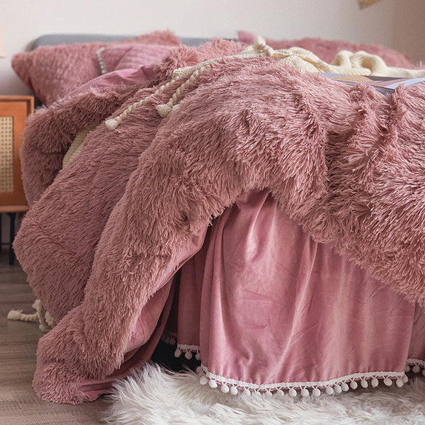 Therapeutic Fluffy Faux Mink & Velvet Fleece Quilt Cover Set - Soft Dusty Rose